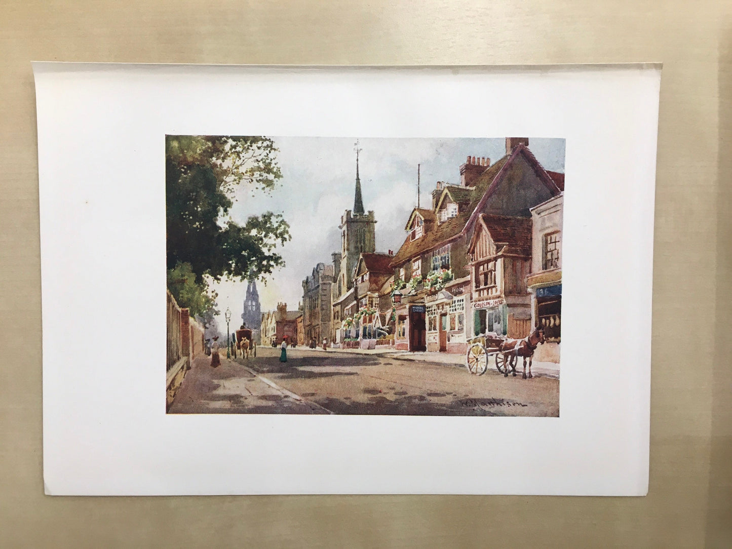 1907 CAMBRIDGE - Old Castle Inn - William Mathison Painting - Cambridge University - Cambridge Painting - 116 Years Old