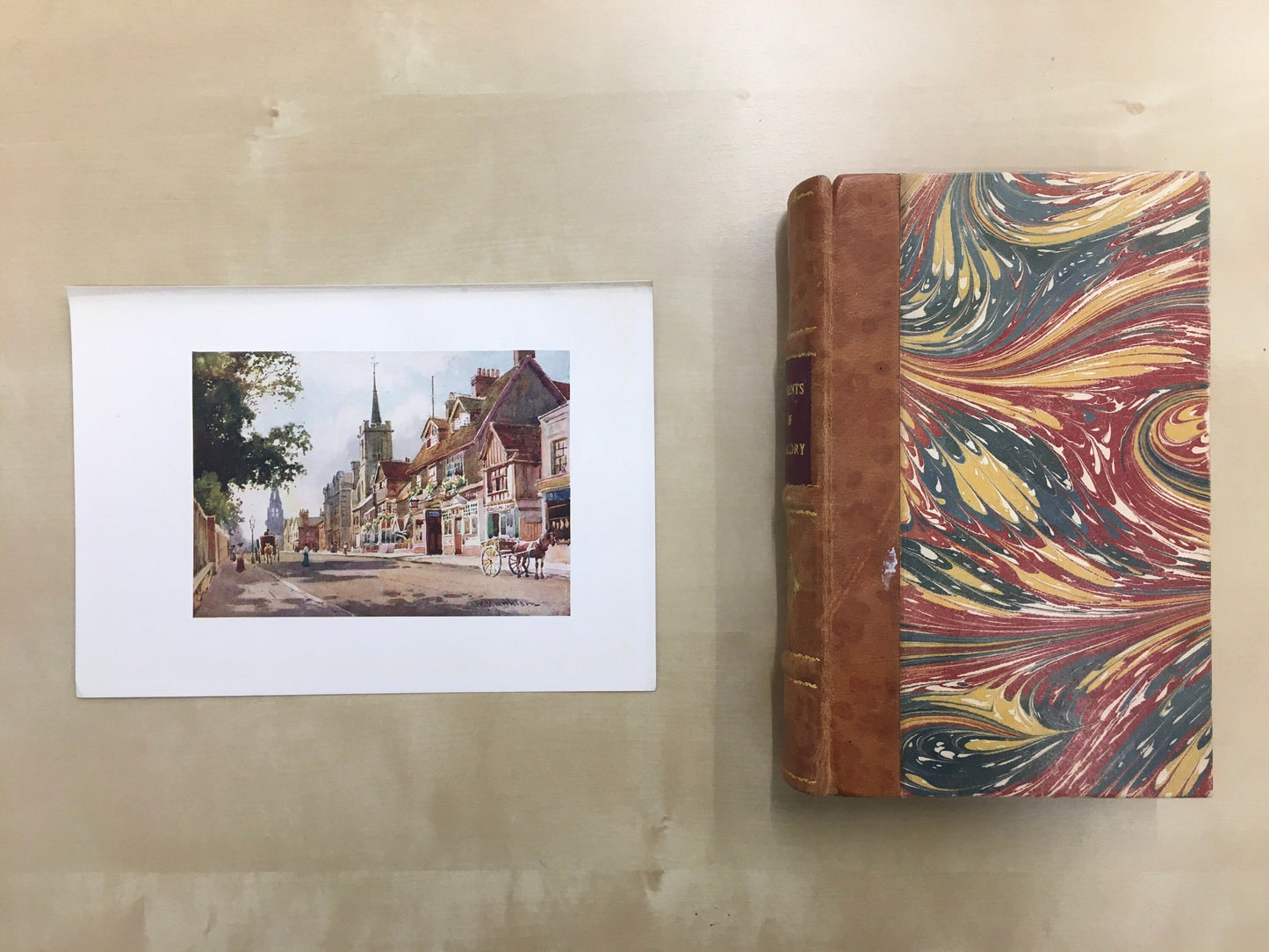 1907 CAMBRIDGE - Old Castle Inn - William Mathison Painting - Cambridge University - Cambridge Painting - 116 Years Old