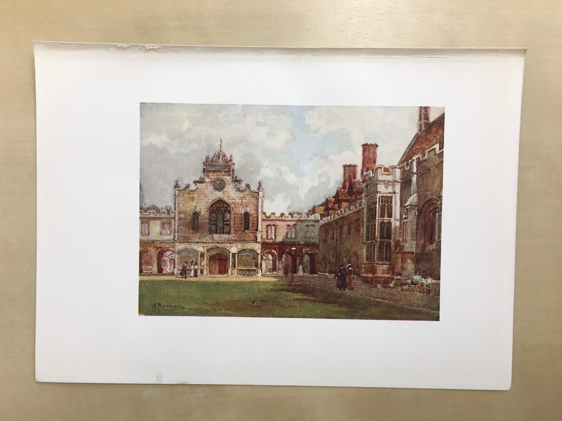 1907 CAMBRIDGE - PETERHOUSE: The First Court - William Mathison Painting - Cambridge University - Cambridge Painting - 116 Years Old