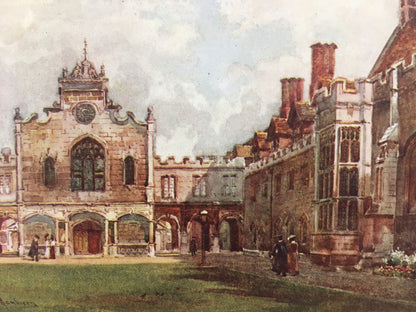 1907 CAMBRIDGE - PETERHOUSE: The First Court - William Mathison Painting - Cambridge University - Cambridge Painting - 116 Years Old