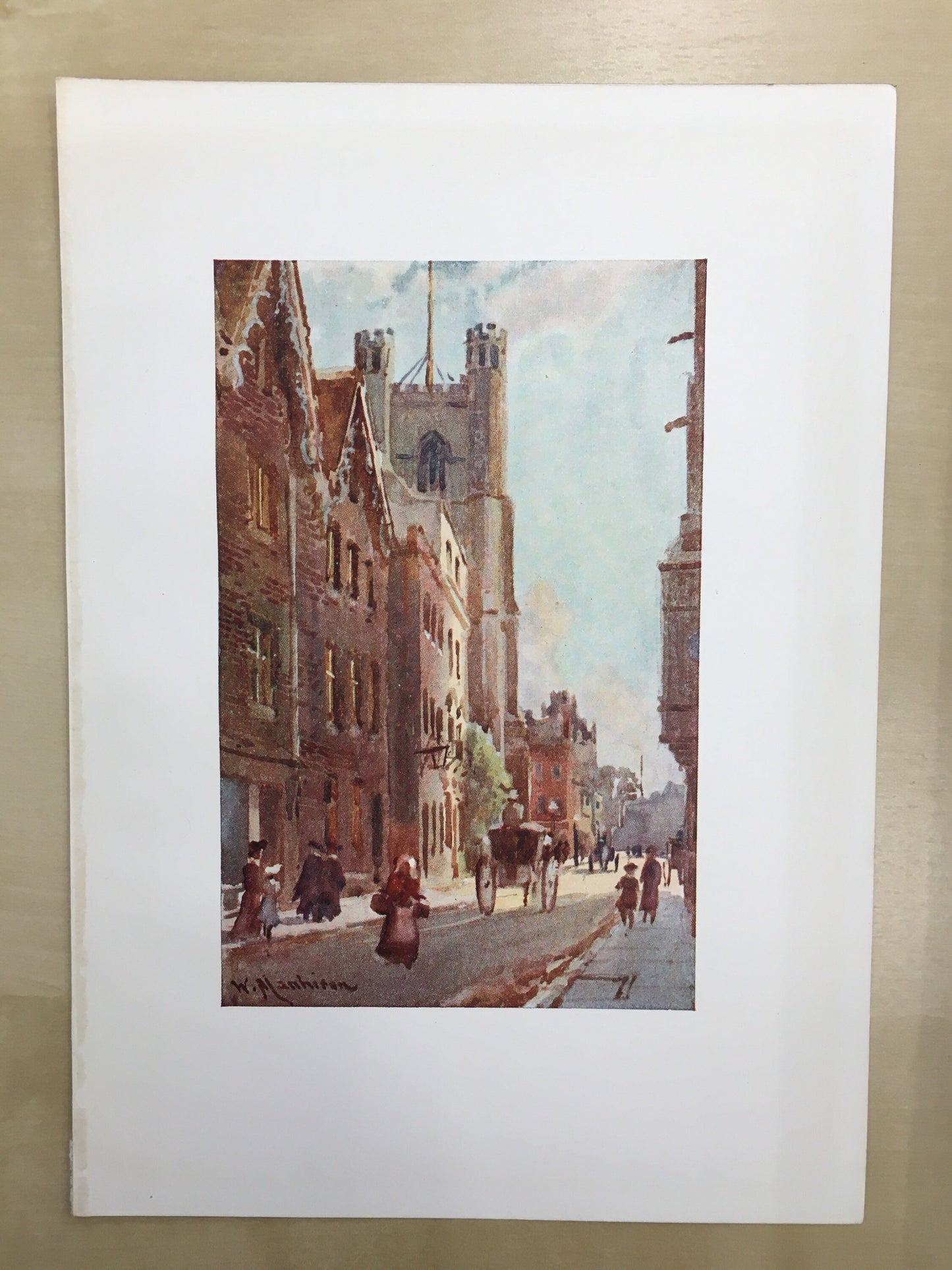 1907 CAMBRIDGE - GREAT St MARY'S Church - William Mathison Painting - Cambridge University - Cambridge Painting - 116 Years Old