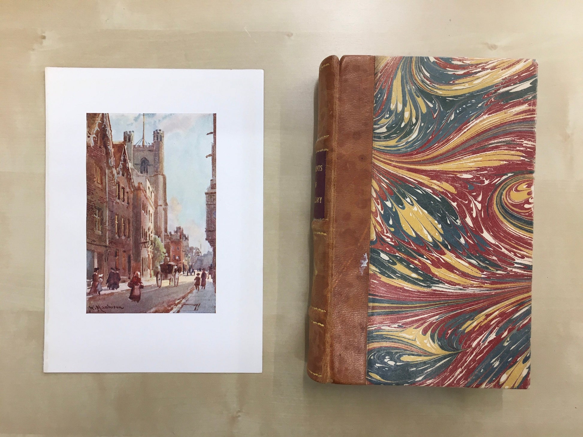 1907 CAMBRIDGE - GREAT St MARY'S Church - William Mathison Painting - Cambridge University - Cambridge Painting - 116 Years Old