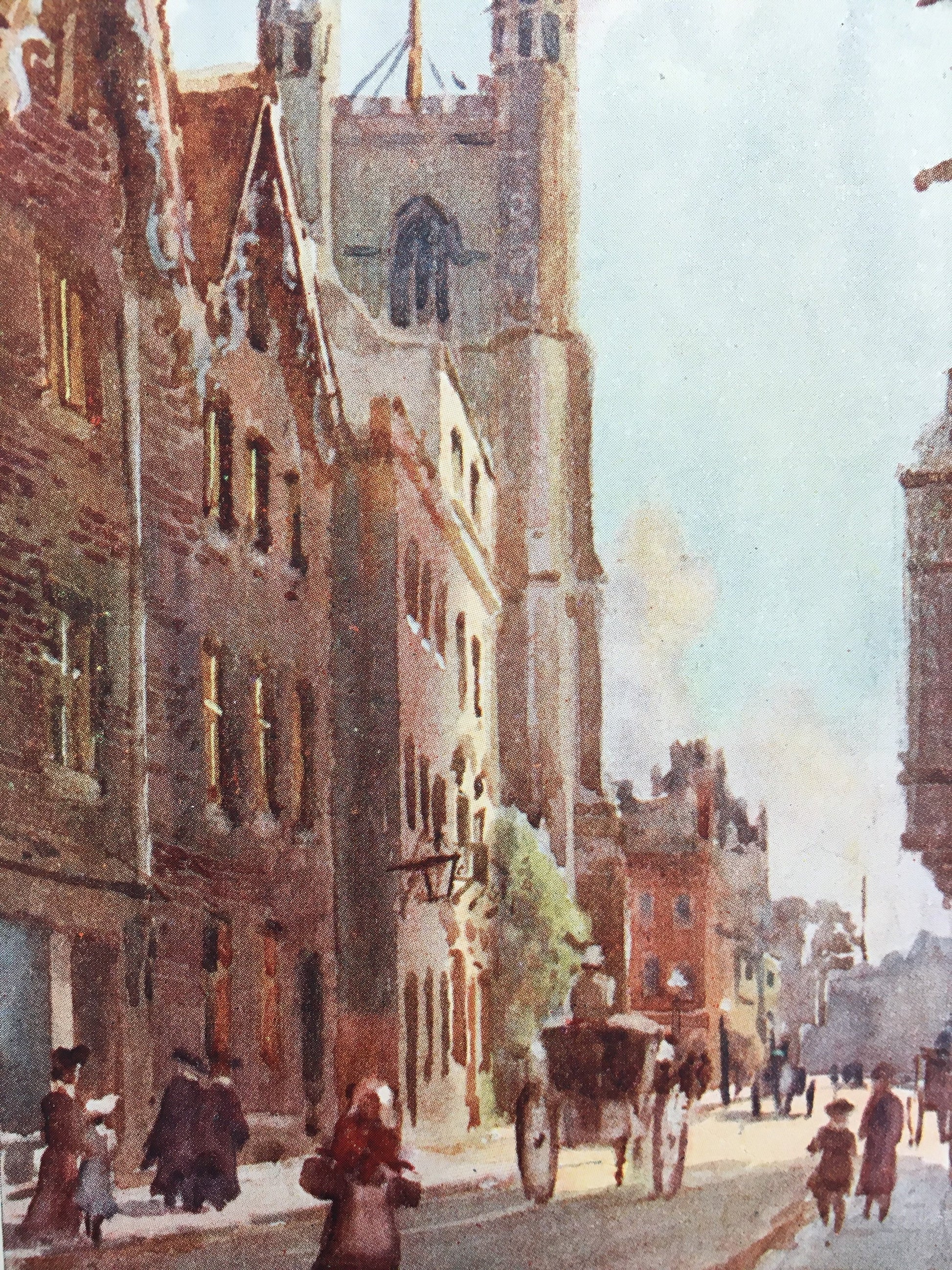 1907 CAMBRIDGE - GREAT St MARY'S Church - William Mathison Painting - Cambridge University - Cambridge Painting - 116 Years Old