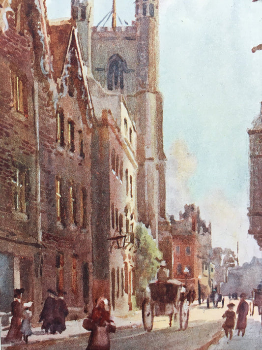 1907 CAMBRIDGE - GREAT St MARY'S Church - William Mathison Painting - Cambridge University - Cambridge Painting - 116 Years Old