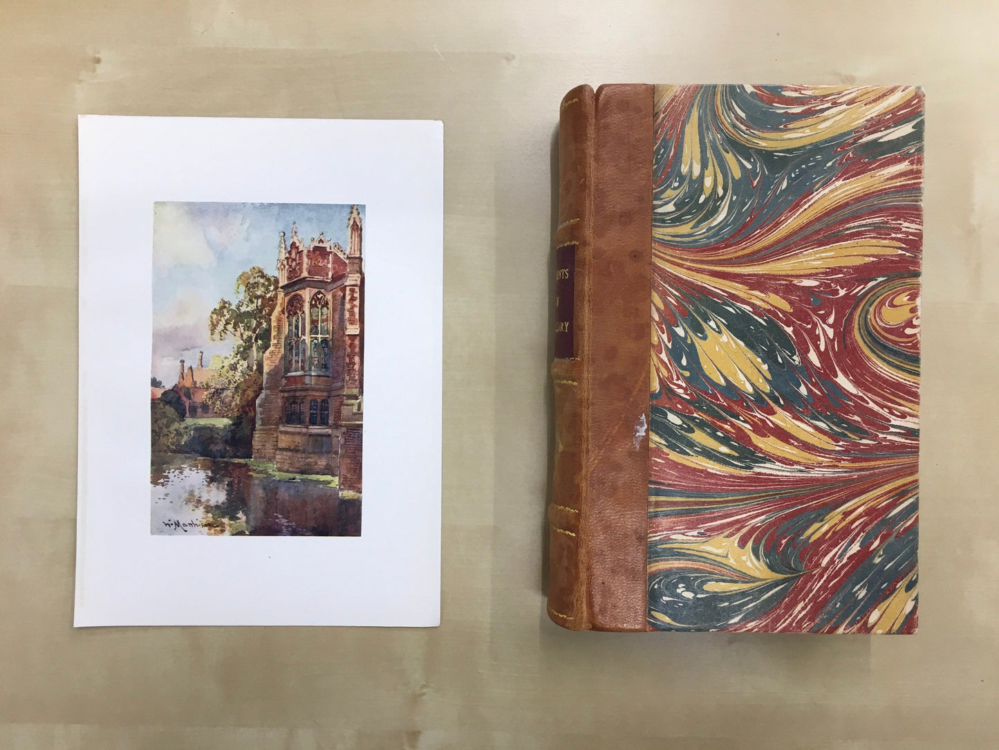 1907 CAMBRIDGE - St JOHN'S COLLEGE Library Window - William Mathison Painting - Cambridge University - Cambridge Painting - 116 Years Old