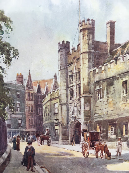 1907 CAMBRIDGE - CHRIST'S COLLEGE Gateway - William Mathison Painting - Cambridge University - Cambridge Painting - 116 Years Old