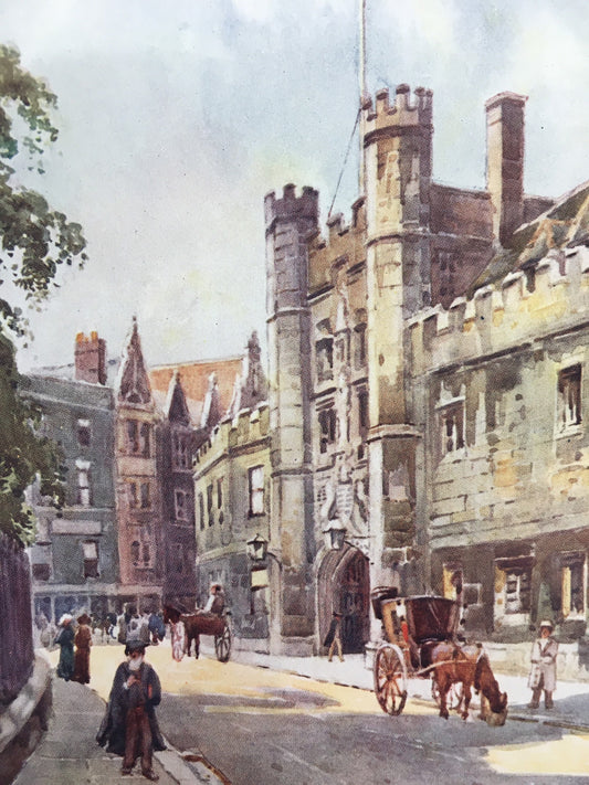 1907 CAMBRIDGE - CHRIST'S COLLEGE Gateway - William Mathison Painting - Cambridge University - Cambridge Painting - 116 Years Old
