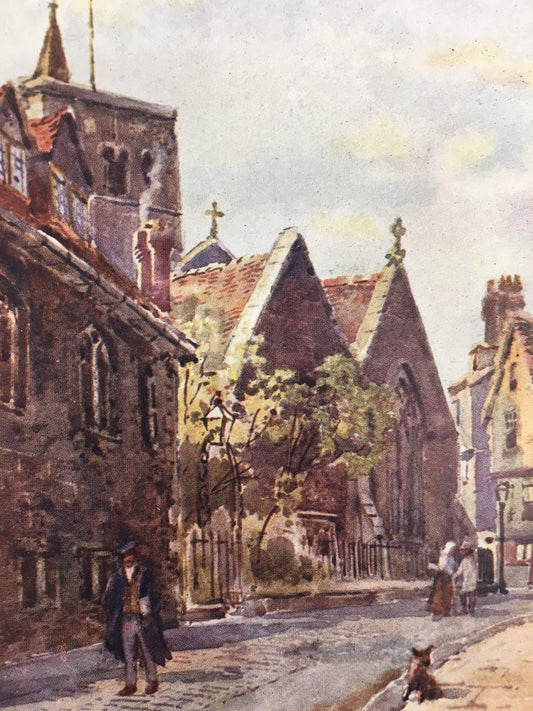 1907 CAMBRIDGE - St BENEDICT'S CHURCH - William Mathison Painting - Cambridge University - Cambridge Painting - 116 Years Old