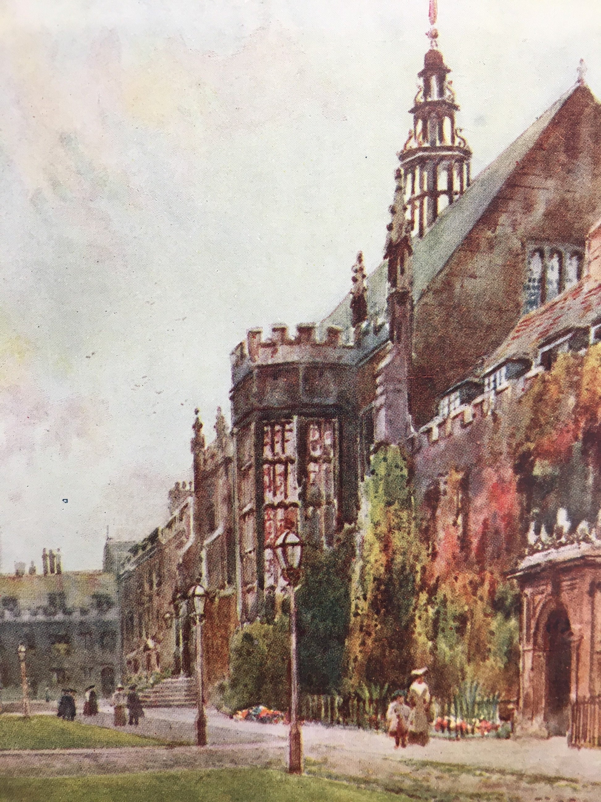 1907 CAMBRIDGE - TRINITY COLLEGE: Oriel Window - William Mathison Painting - Cambridge University - Cambridge Painting - 116 Years Old