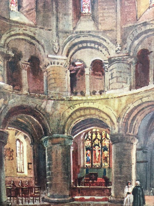 1907 CAMBRIDGE - NORMAN CHURCH of the Holy Sepulchre - William Mathison Painting - Cambridge University - Cambridge Painting - 116 Years Old
