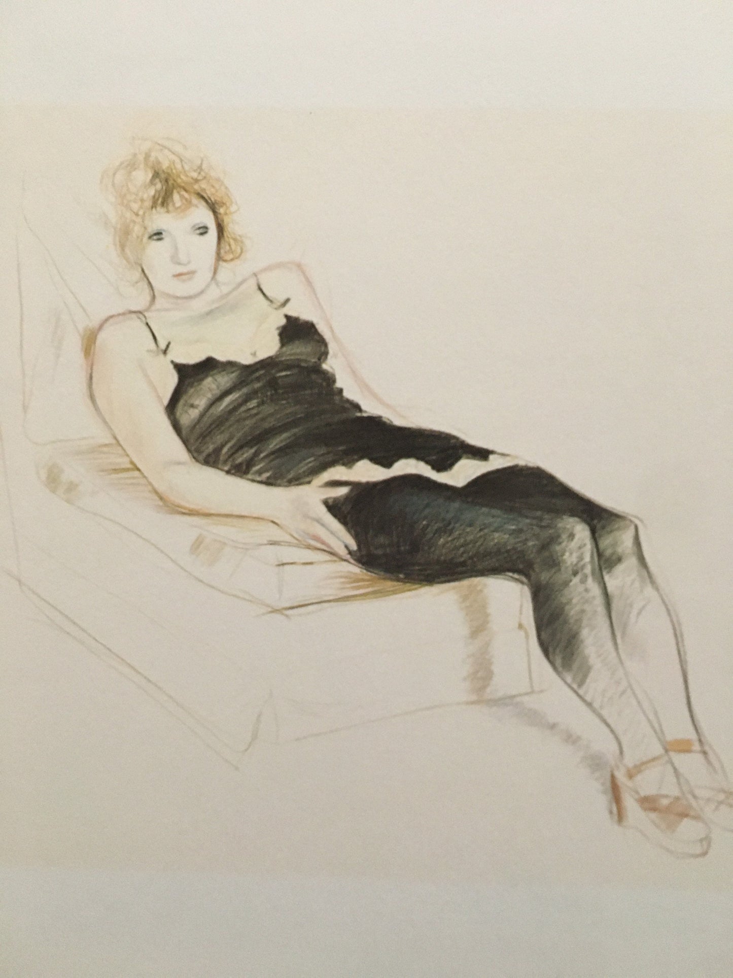 Vintage 1978 DAVID HOCKNEY - "Celia in a Black Slip, Reclining, 1973" Print - Hockney Art - Hockney Wall Art - 8 x 8.12 Inches