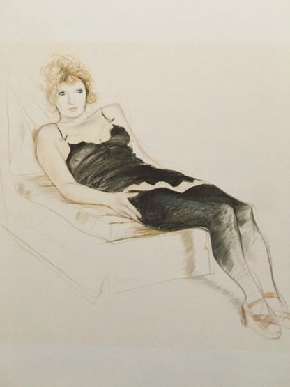 Vintage 1978 DAVID HOCKNEY - "Celia in a Black Slip, Reclining, 1973" Print - Hockney Art - Hockney Wall Art - 8 x 8.12 Inches