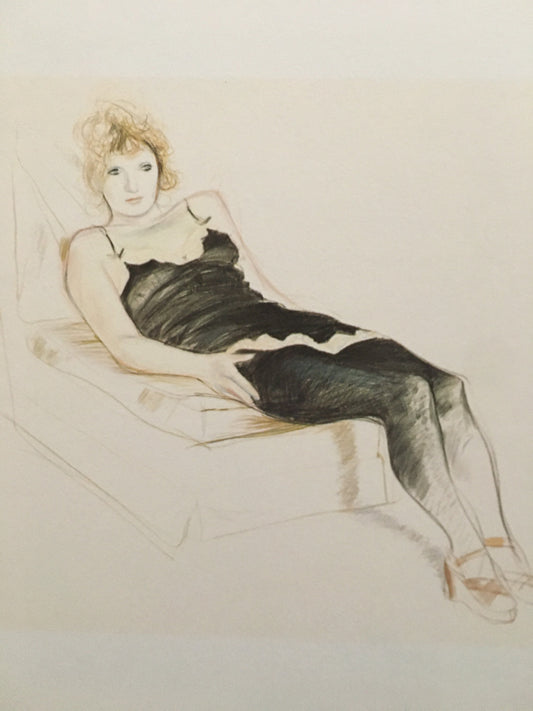 Vintage 1978 DAVID HOCKNEY - "Celia in a Black Slip, Reclining, 1973" Print - Hockney Art - Hockney Wall Art - 8 x 8.12 Inches