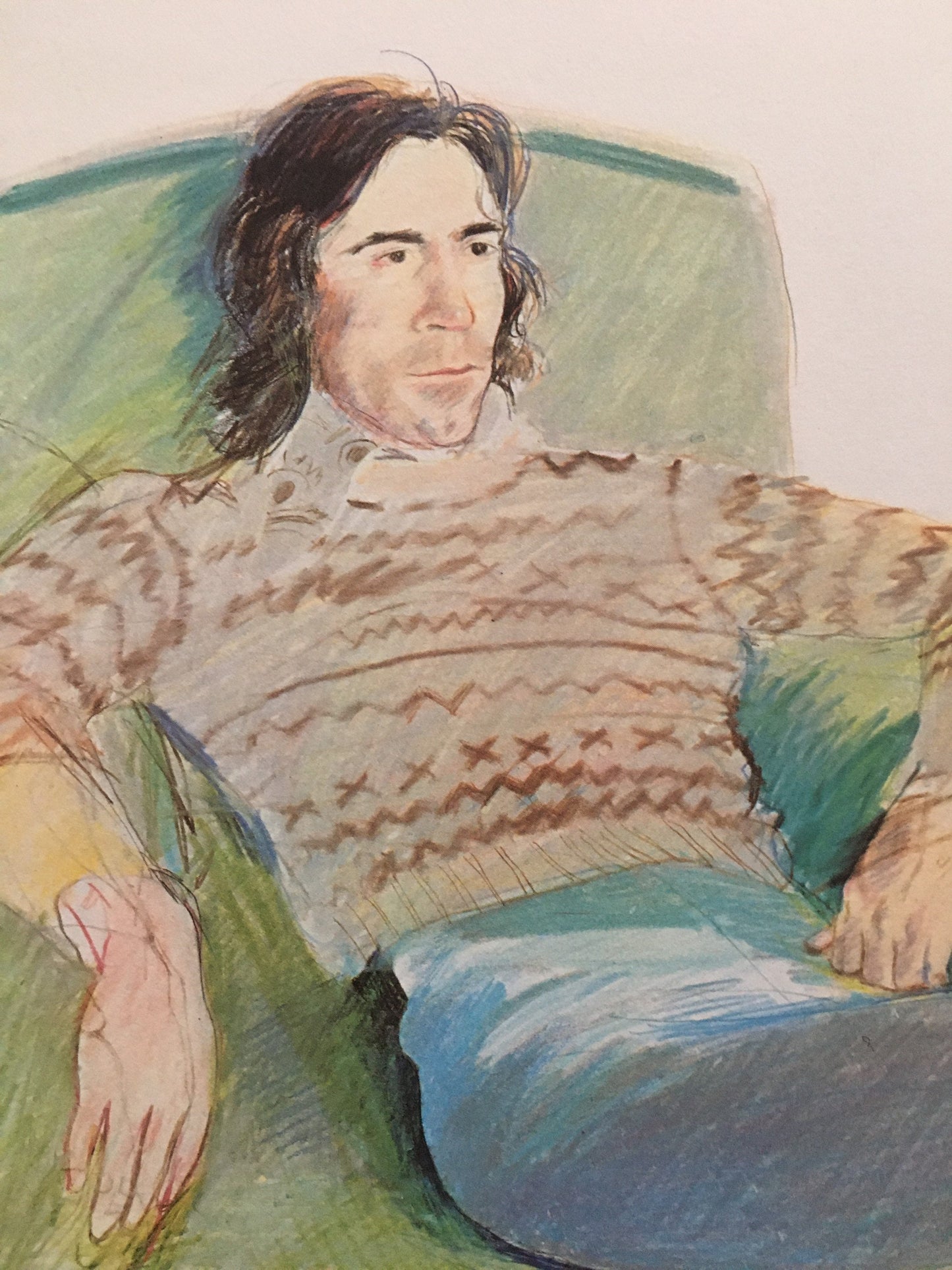 Vintage 1978 DAVID HOCKNEY - "Ossie Wearing a Fairisle Sweater, 1970" Print - Hockney Art - Hockney Wall Art - 8 x 8.12 Inches