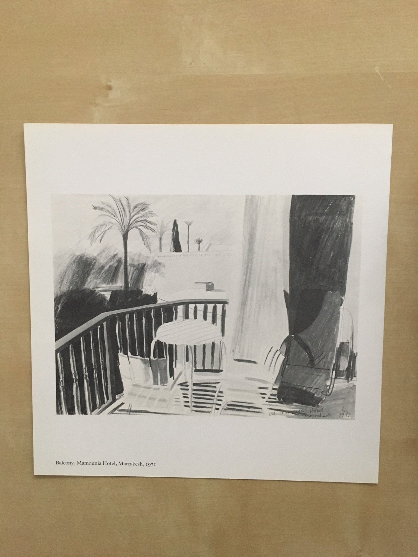 Vintage 1978 DAVID HOCKNEY - "Balcony, Mamounia Hotel, Marrakesh, 1971" Print - Hockney Art - Hockney Wall Art - 8 x 8.12 Inches