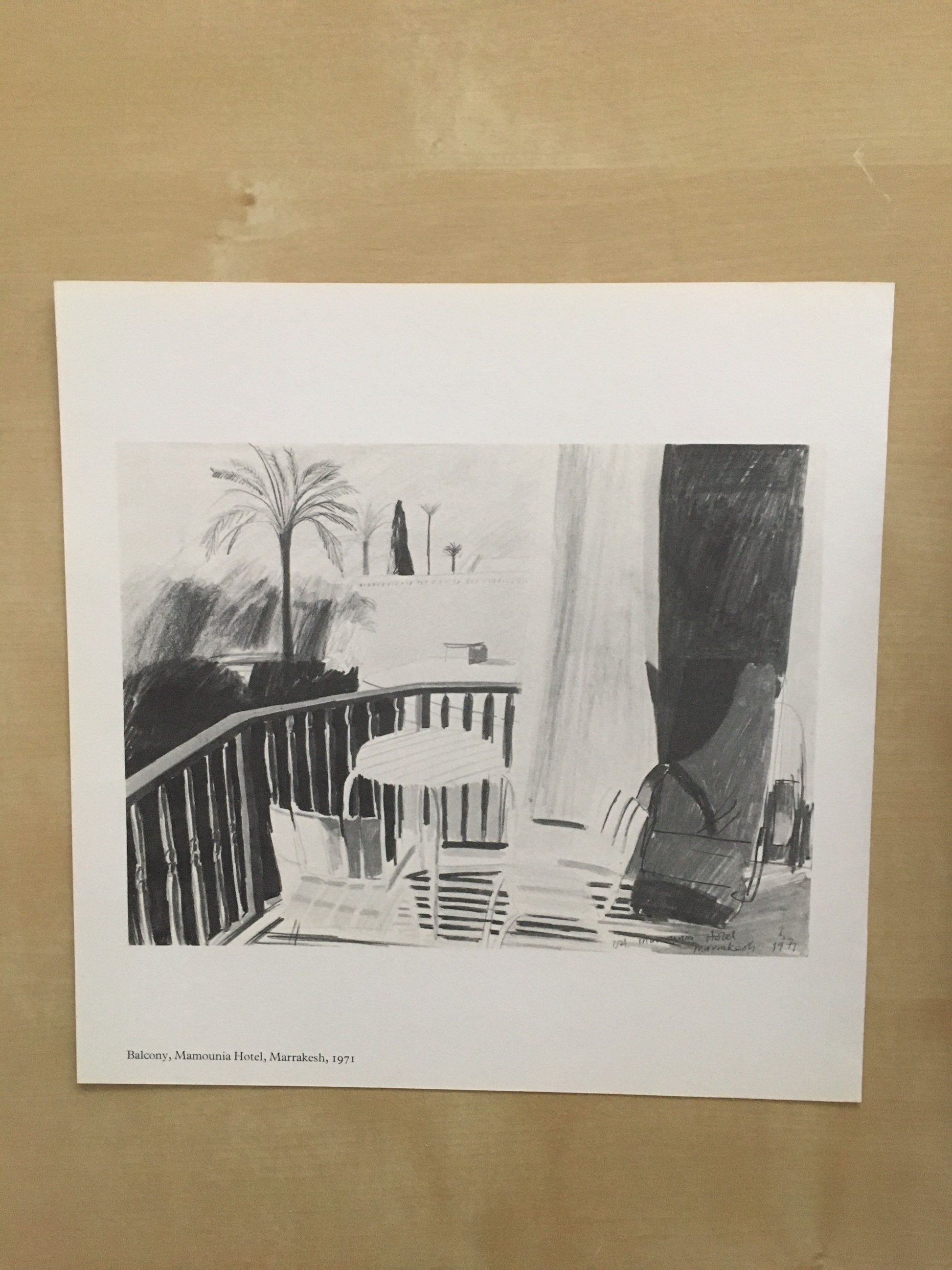 Vintage 1978 DAVID HOCKNEY - "Balcony, Mamounia Hotel, Marrakesh, 1971" Print - Hockney Art - Hockney Wall Art - 8 x 8.12 Inches