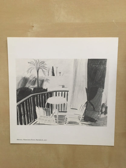 Vintage 1978 DAVID HOCKNEY - "Balcony, Mamounia Hotel, Marrakesh, 1971" Print - Hockney Art - Hockney Wall Art - 8 x 8.12 Inches