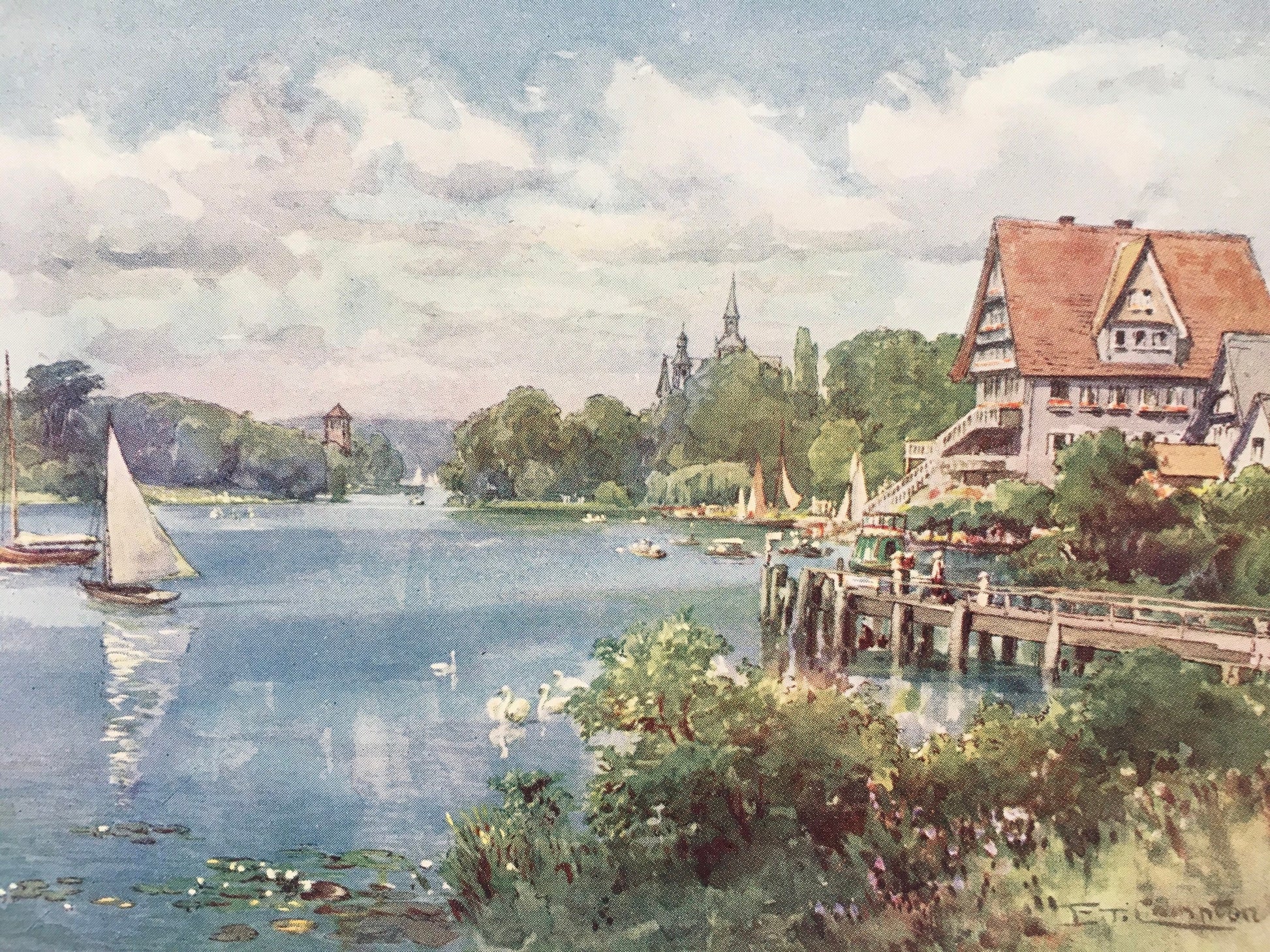 1912 GERMANY - KLEINER WANNSEE - Germany Print - German City Print - Germany Painting - 8.5 x 6 Inches
