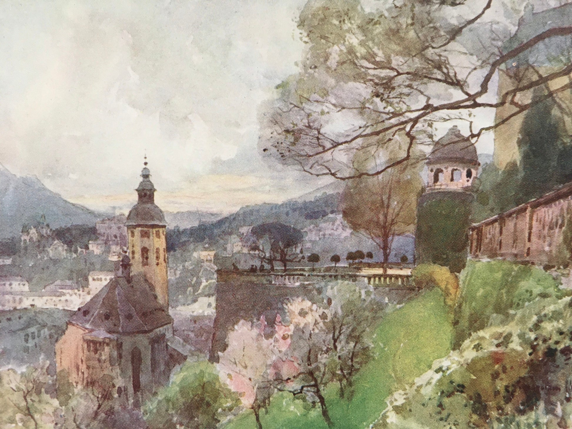 1912 GERMANY - BADEN-BADEN - Germany Print - German City Print - Germany Painting - 8.5 x 6 Inches