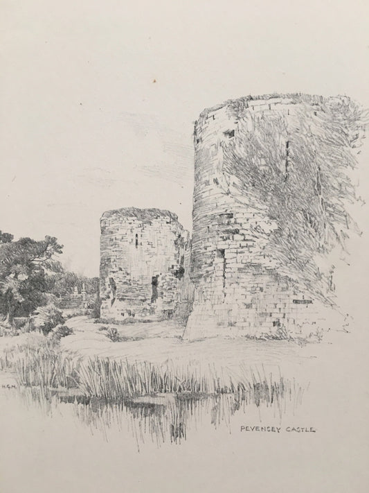 1915 HASTINGS - PEVENSEY CASTLE - Antique Hastings Print - Local History Print - Hasting Kent Wall Art - Over 100 Years Old