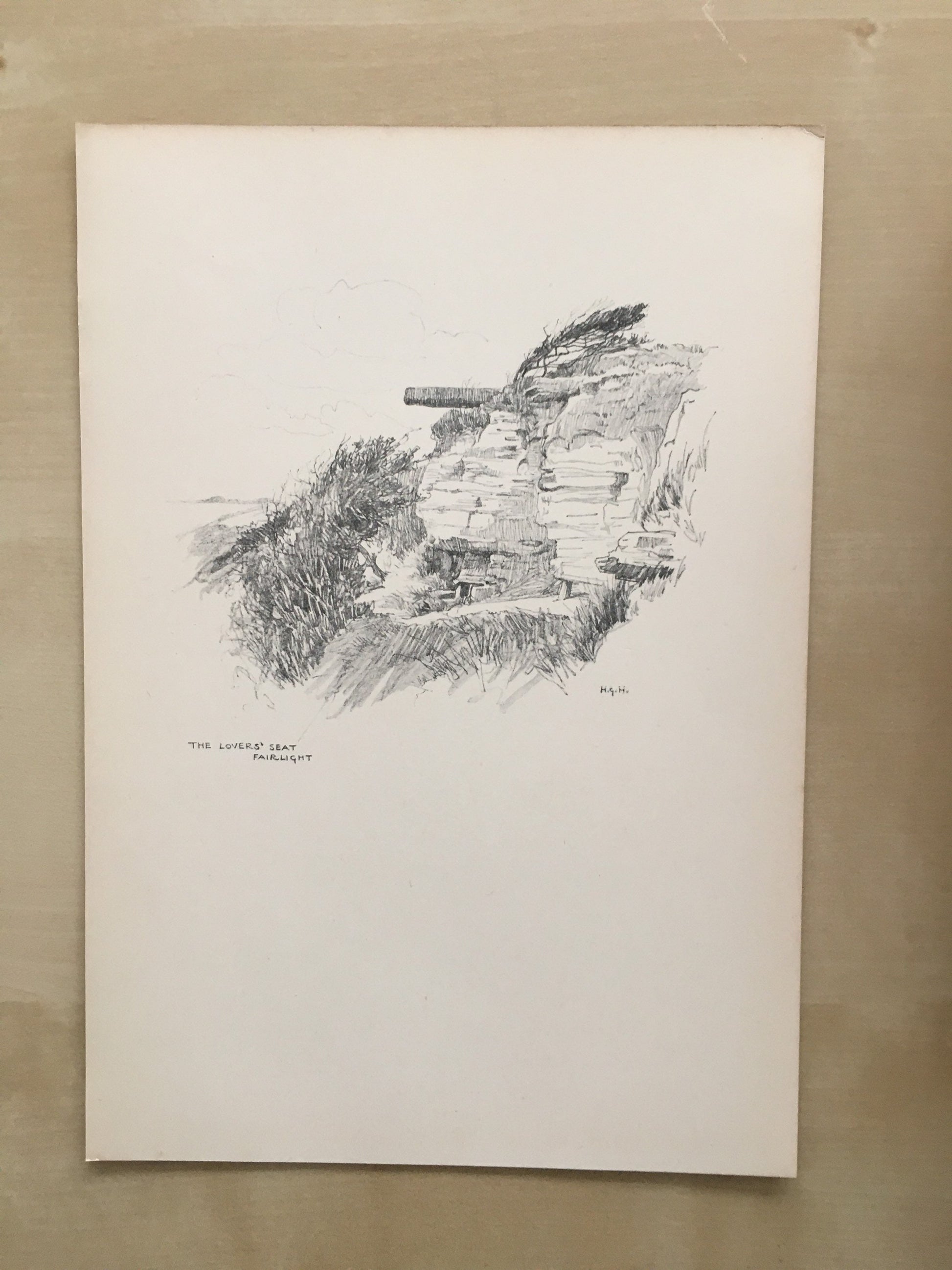 1915 HASTINGS - LOVER'S SEAT, Fairlight - Antique Hastings Print - Local History Print - Hasting Kent Wall Art - Over 100 Years Old