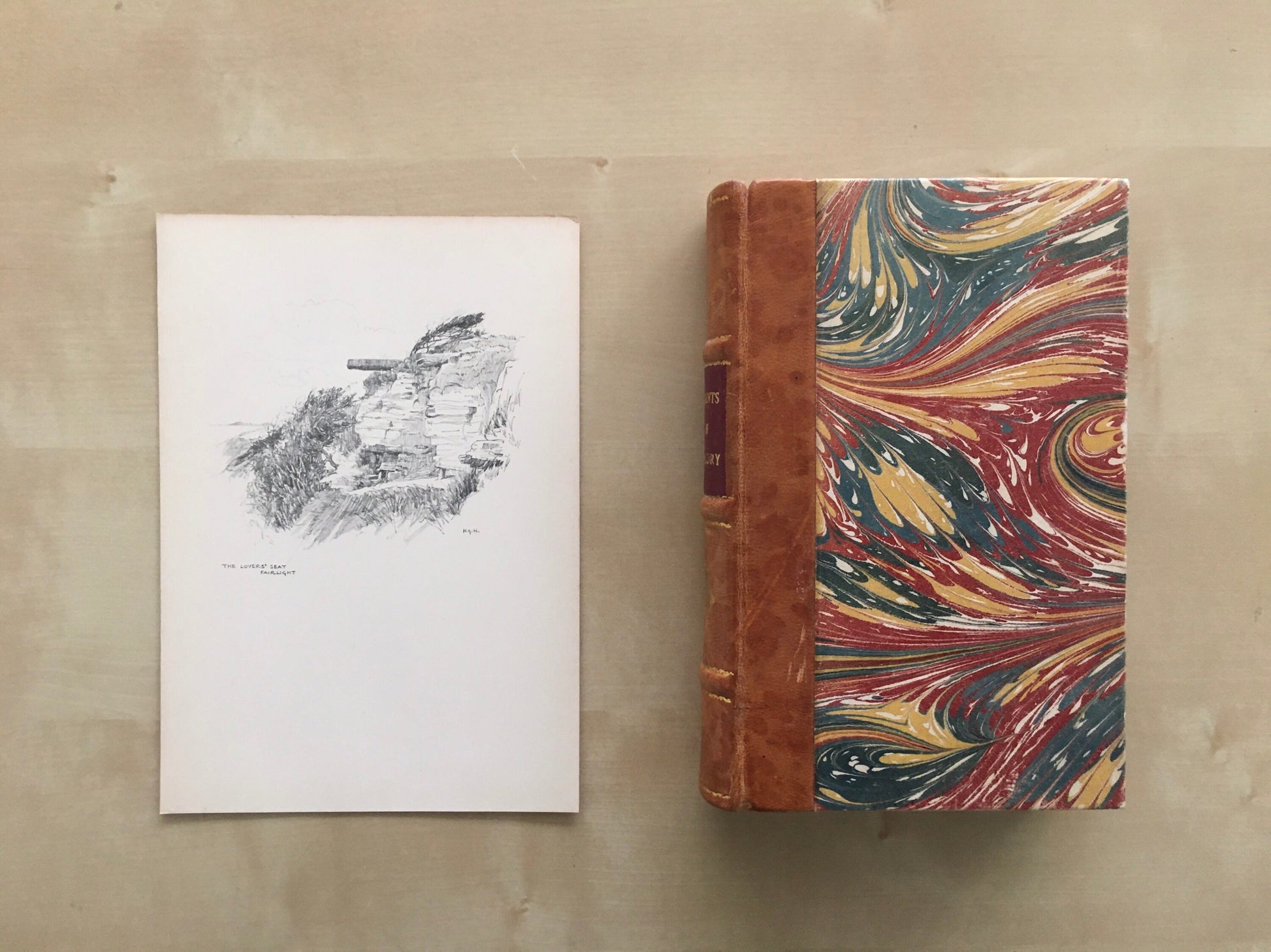 1915 HASTINGS - LOVER'S SEAT, Fairlight - Antique Hastings Print - Local History Print - Hasting Kent Wall Art - Over 100 Years Old