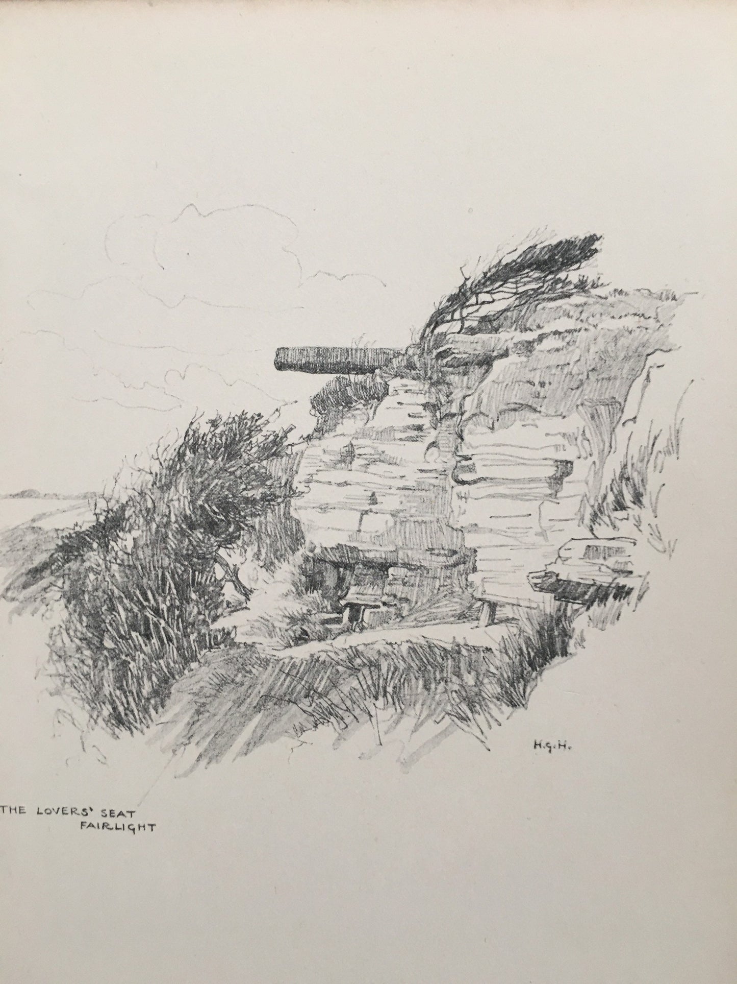 1915 HASTINGS - LOVER'S SEAT, Fairlight - Antique Hastings Print - Local History Print - Hasting Kent Wall Art - Over 100 Years Old