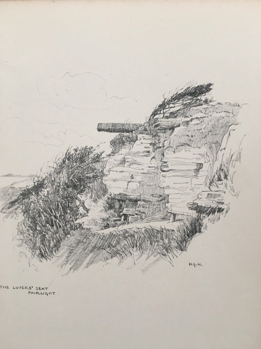 1915 HASTINGS - LOVER'S SEAT, Fairlight - Antique Hastings Print - Local History Print - Hasting Kent Wall Art - Over 100 Years Old