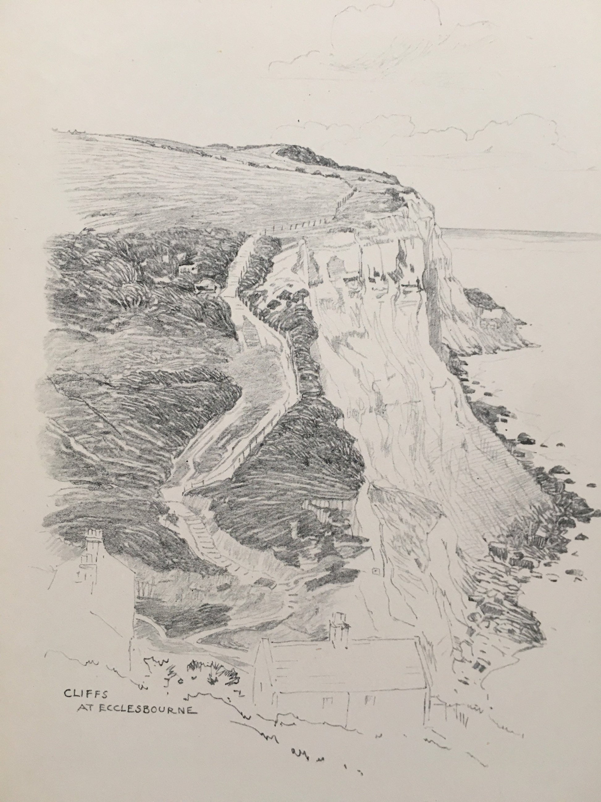 1915 HASTINGS - ECCLESBOURNE CLIFFS - Antique Hastings Print - Local History Print - Hasting Kent Wall Art - Over 100 Years Old