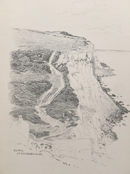 1915 HASTINGS - ECCLESBOURNE CLIFFS - Antique Hastings Print - Local History Print - Hasting Kent Wall Art - Over 100 Years Old