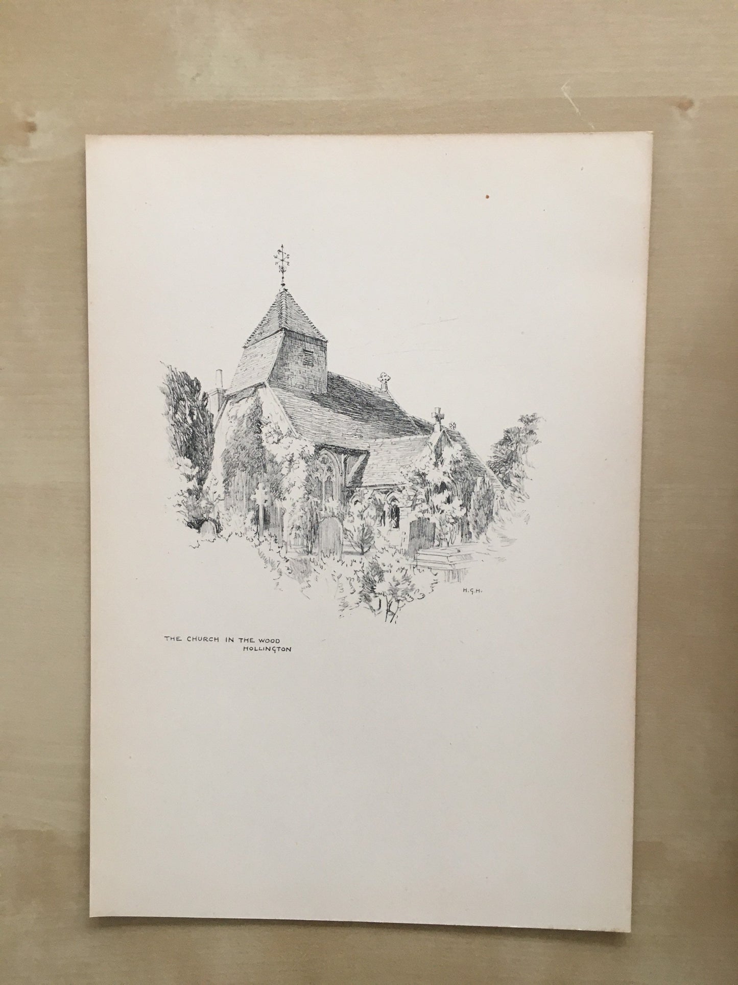 1915 HASTINGS - HOLLINGTON: Church in the Wood - Antique Hastings Print - Local History Print - Hasting Kent Wall Art - Over 100 Years Old