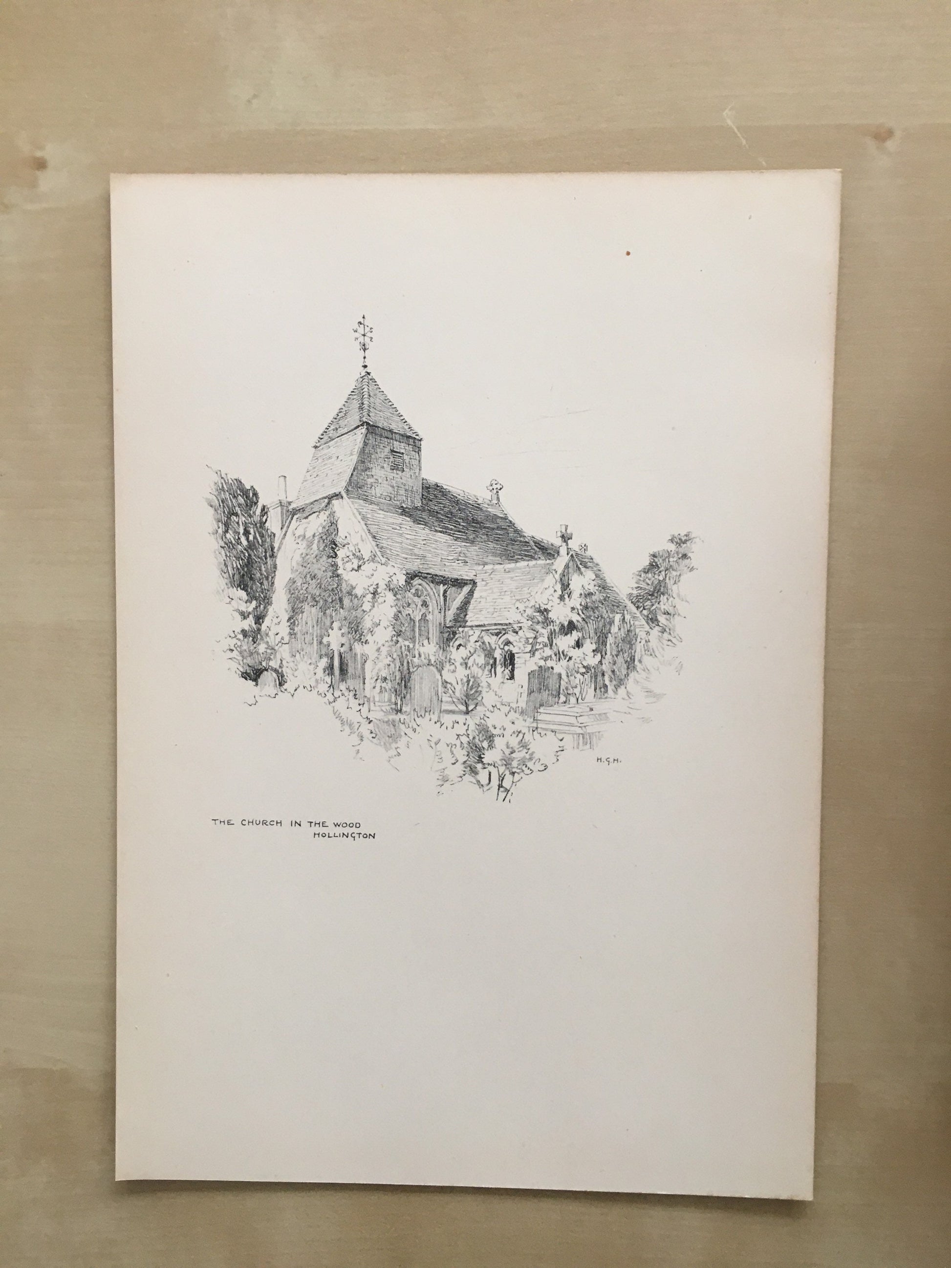 1915 HASTINGS - HOLLINGTON: Church in the Wood - Antique Hastings Print - Local History Print - Hasting Kent Wall Art - Over 100 Years Old