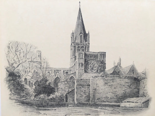 1934 OXFORD - CHRIST CHURCH Cathedral, from the Garden, by W.G Blackall - Original Print - Oxford University Print - 7.5 x 9 Inches