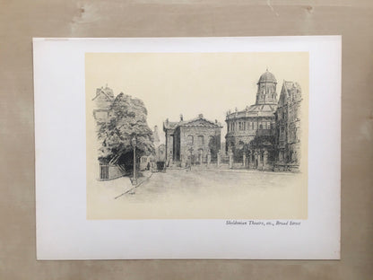1934 OXFORD - SHELDONIAN THEATRE & Broad Street by W.G Blackall - Original Print - Oxford University Print - 7.5 x 9 Inches