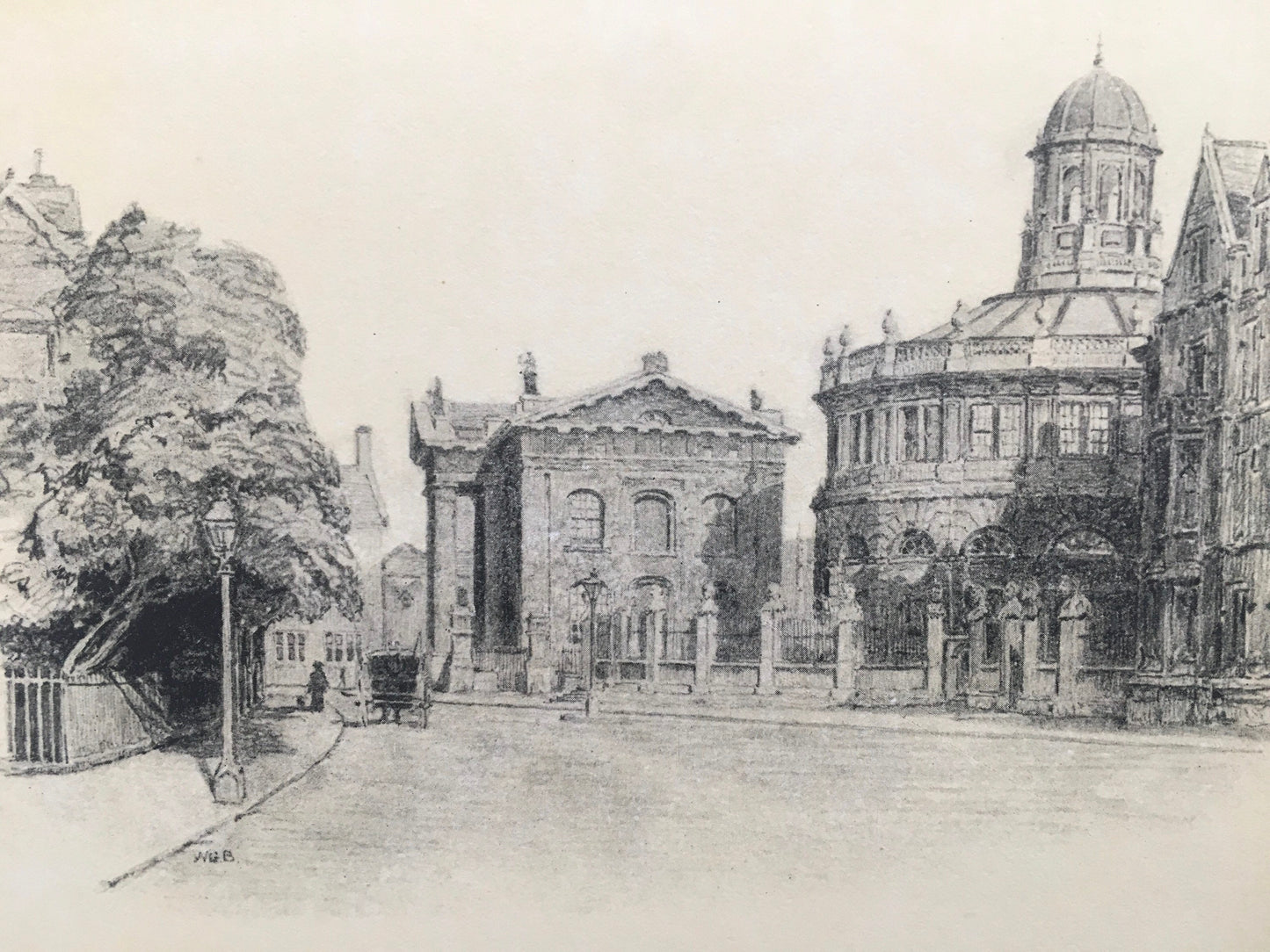 1934 OXFORD - SHELDONIAN THEATRE & Broad Street by W.G Blackall - Original Print - Oxford University Print - 7.5 x 9 Inches