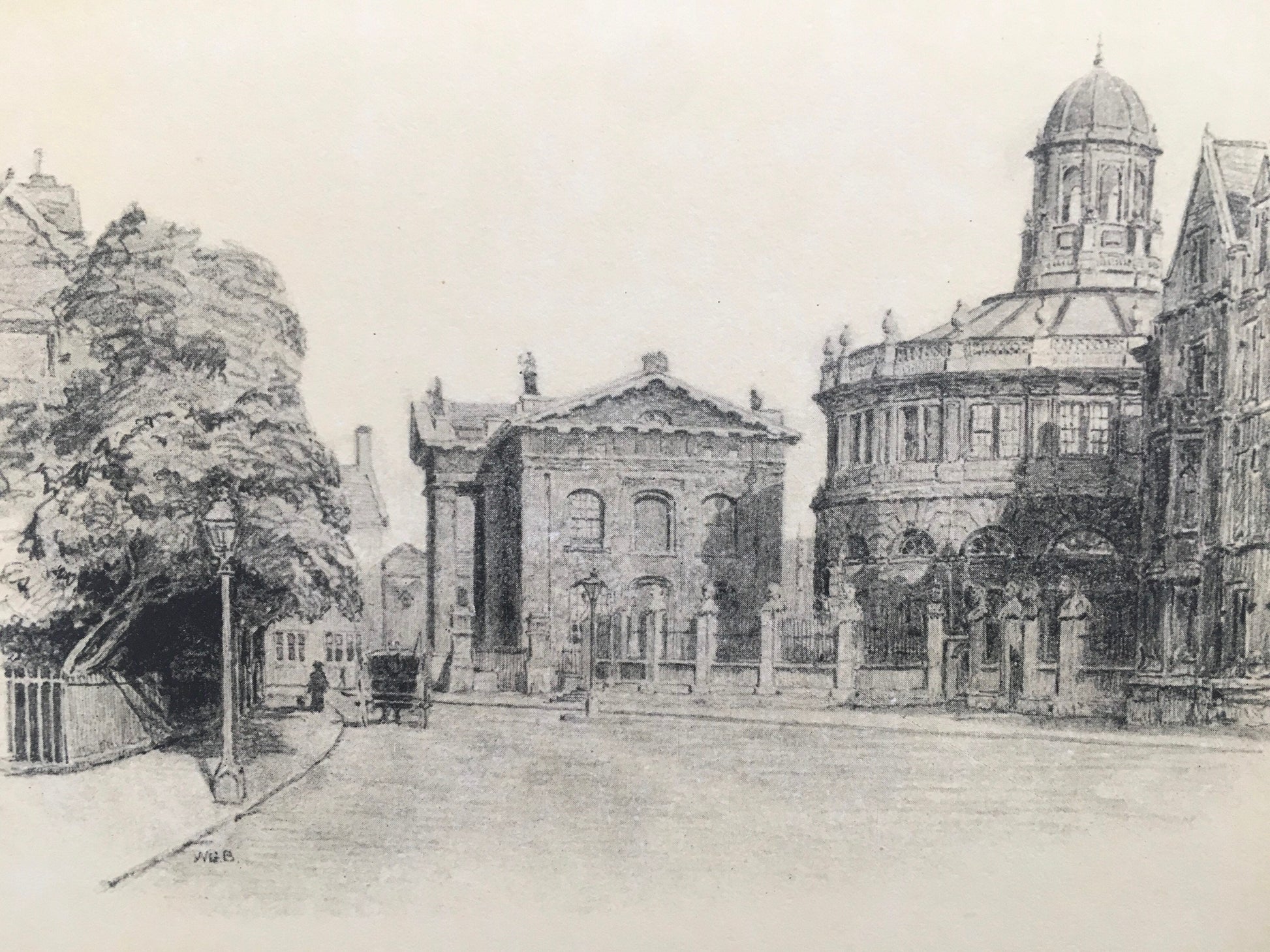 1934 OXFORD - SHELDONIAN THEATRE & Broad Street by W.G Blackall - Original Print - Oxford University Print - 7.5 x 9 Inches