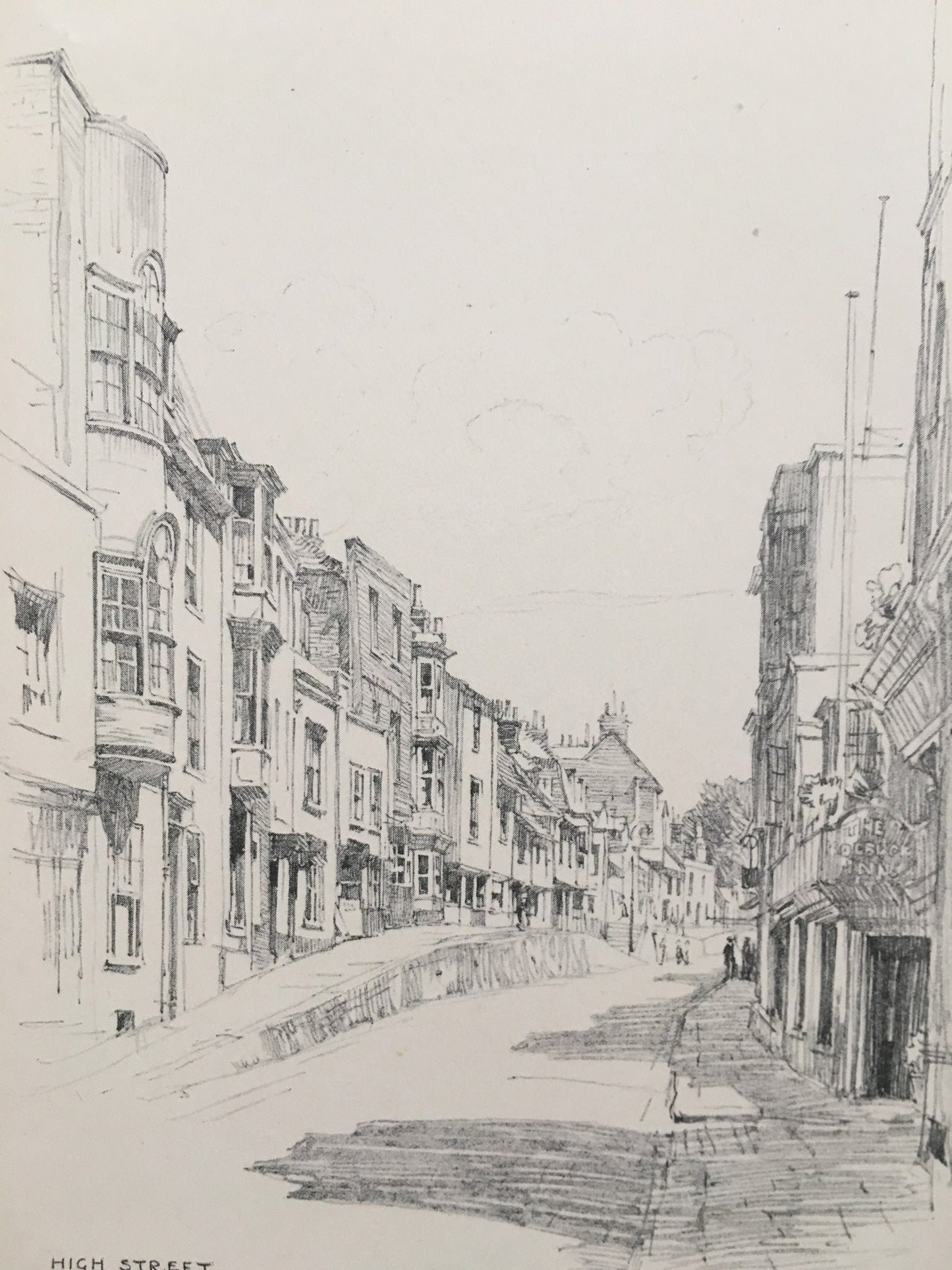 1915 HASTINGS - HIGH STREET - Antique Hastings Print - Local History Print - Hasting Kent Wall Art - Over 100 Years Old