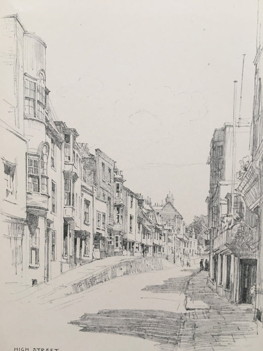 1915 HASTINGS - HIGH STREET - Antique Hastings Print - Local History Print - Hasting Kent Wall Art - Over 100 Years Old