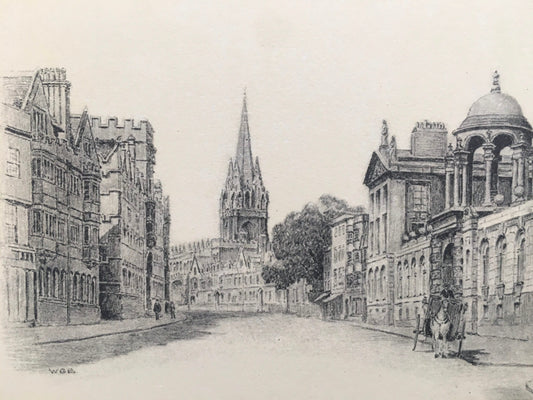 1934 OXFORD - HIGH STREET by W.G Blackall - Original Print - Oxford University Print - 7.5 x 9 Inches
