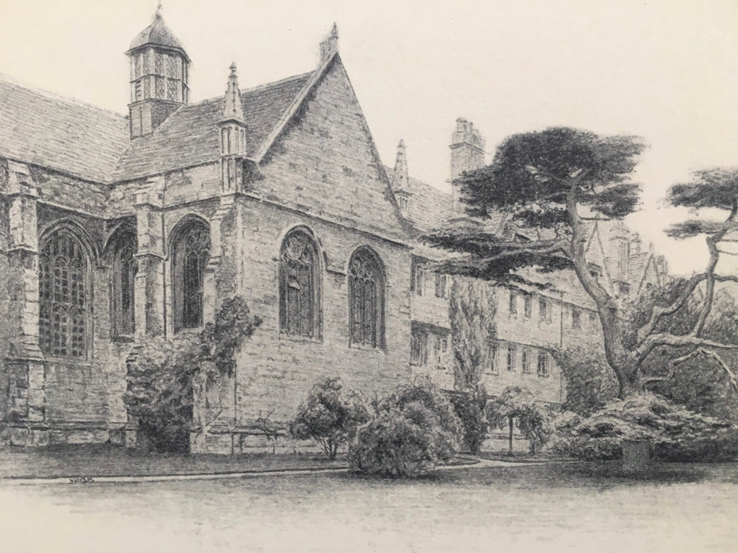 1934 OXFORD - WADHAM COLLEGE Chapel, from the Garden, by W.G Blackall - Original Print - Oxford University Print - 7.5 x 9 Inches