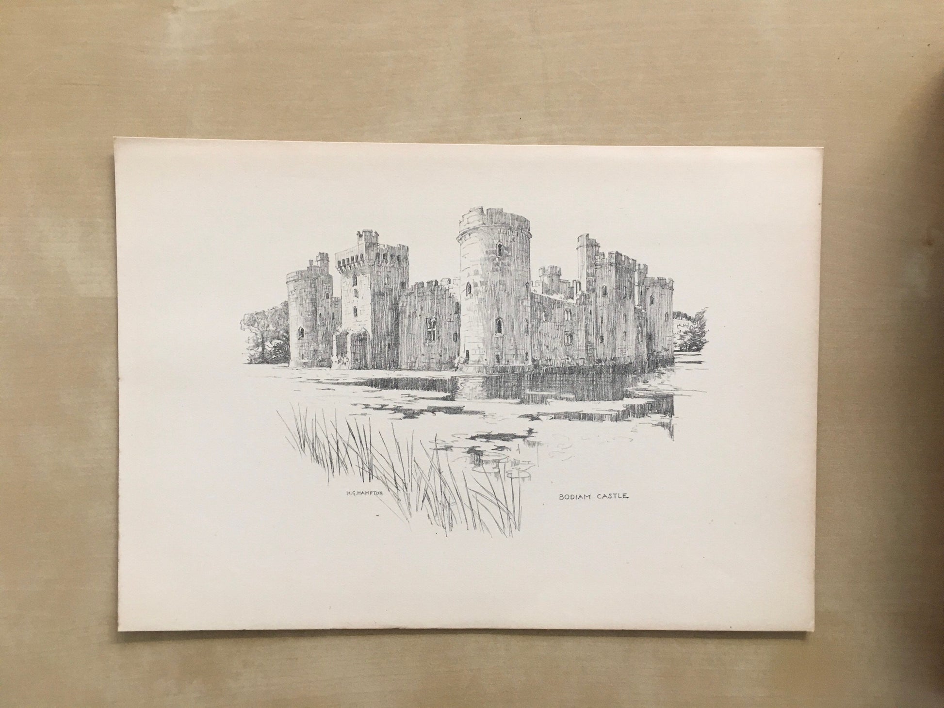 1915 HASTINGS - BODIAM CASTLE - Antique Hastings Print - Local History Print - Hasting Kent Wall Art - Over 100 Years Old