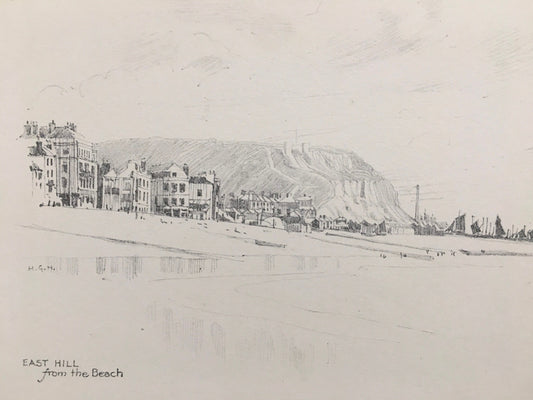 1915 HASTINGS - EAST HILL From the Beach - Antique Hastings Print - Local History Print - Hasting Kent Wall Art - Over 100 Years Old