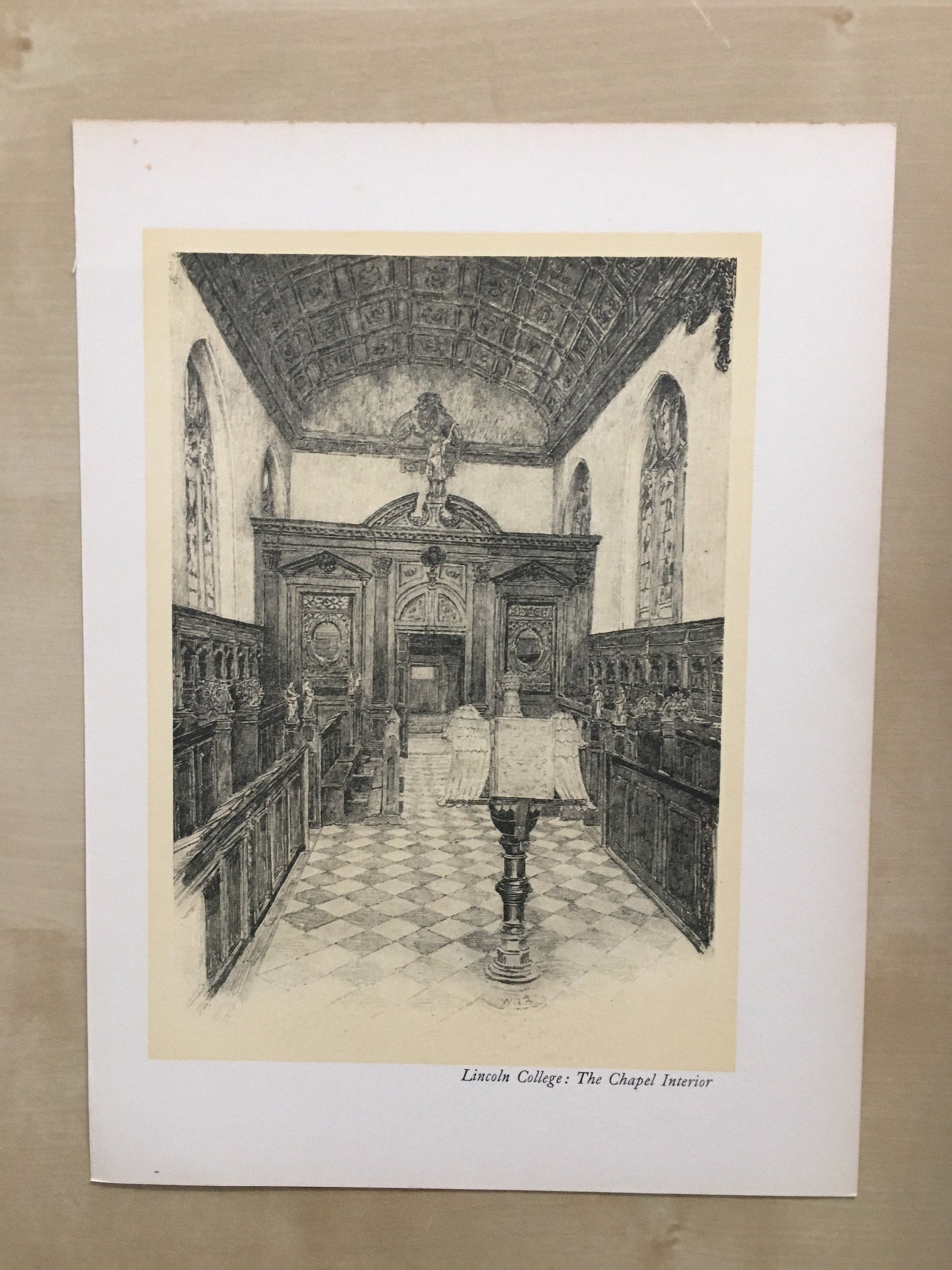 1934 OXFORD - LINCOLN COLLEGE Chapel Interior, by W.G Blackall - Original Print - Oxford University Print - 7.5 x 9 Inches