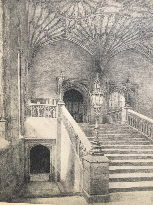 1934 OXFORD - CHRIST CHURCH College: The Hall Staircase, by W.G Blackall - Original Print - Oxford University Print - 7.5 x 9 Inches