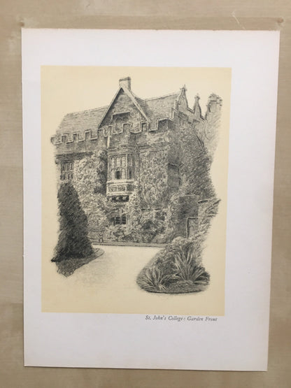 1934 OXFORD - St. JOHN'S COLLEGE: Garden Front, by W.G Blackall - Original Print - Oxford University Print - 7.5 x 9 Inches