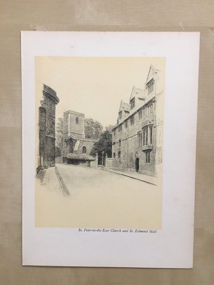 1934 OXFORD - St. Peter-in-the-East Church and St. Edmund Hall by W.G Blackall - Original Print - Oxford University - 7.5 x 9 Inches