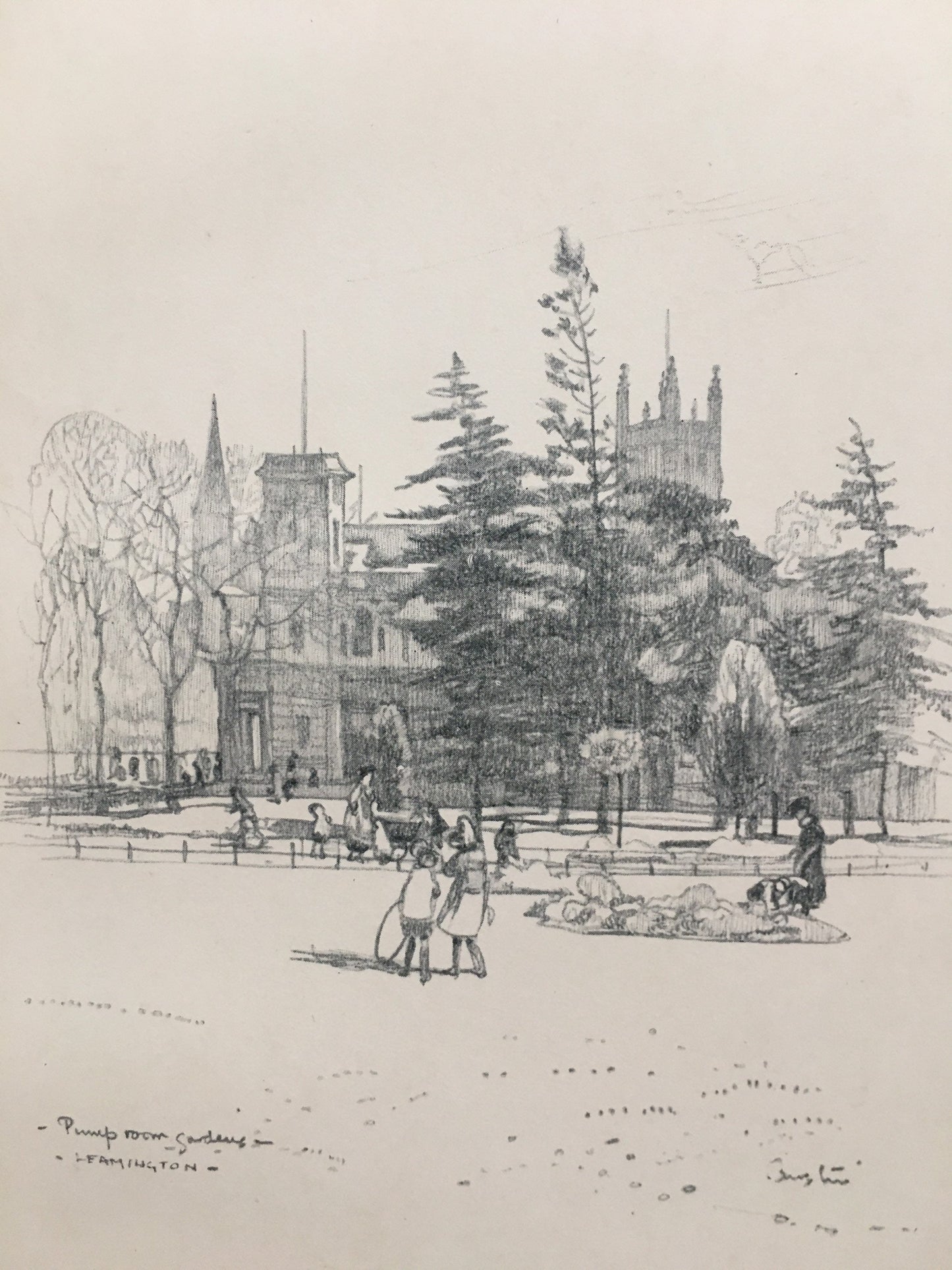 1920 LEAMINGTON - Pump Room Gardens - Antique Warwick Print - Local History Print - Warwick Wall Art - Over 100 Years Old