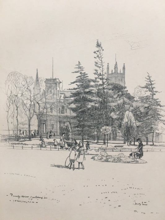 1920 LEAMINGTON - Pump Room Gardens - Antique Warwick Print - Local History Print - Warwick Wall Art - Over 100 Years Old