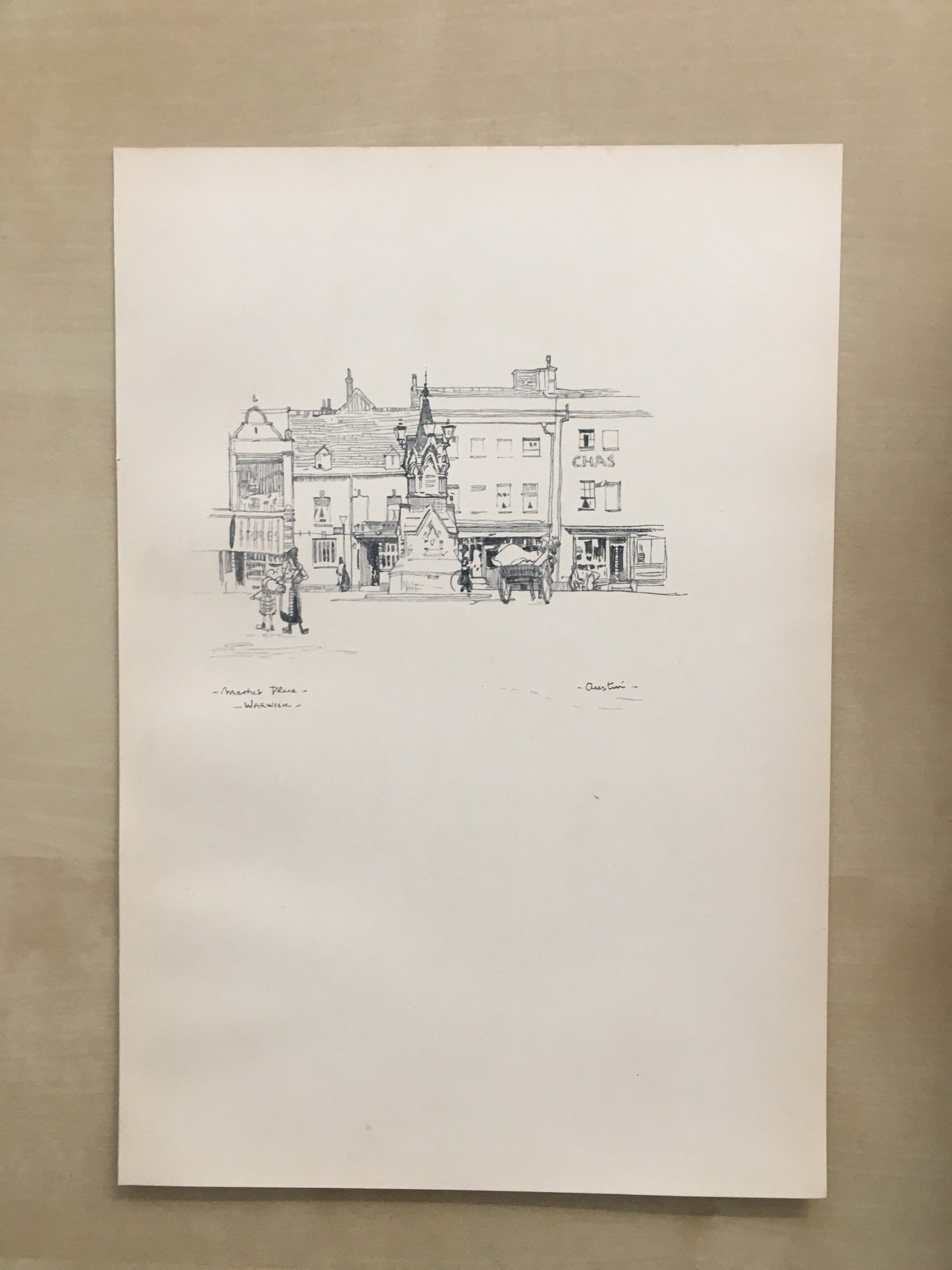 1920 WARWICK - MARKET PLACE - Antique Warwick Print - Local History Print - Warwick Wall Art - Over 100 Years Old