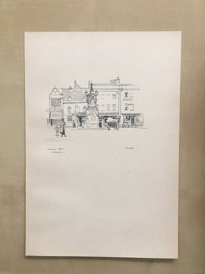 1920 WARWICK - MARKET PLACE - Antique Warwick Print - Local History Print - Warwick Wall Art - Over 100 Years Old